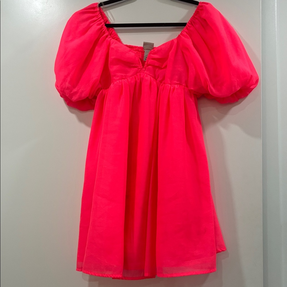 A New Day Fuchsia Puff Sleeve Baby Doll Dress